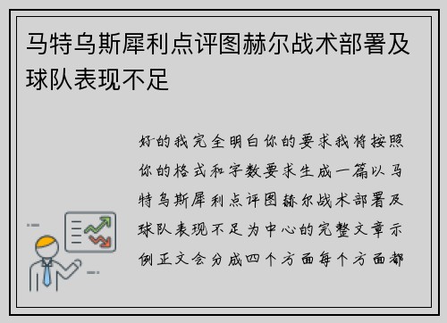 马特乌斯犀利点评图赫尔战术部署及球队表现不足 马特乌斯犀利点评图赫尔战术部署及球队表现不足